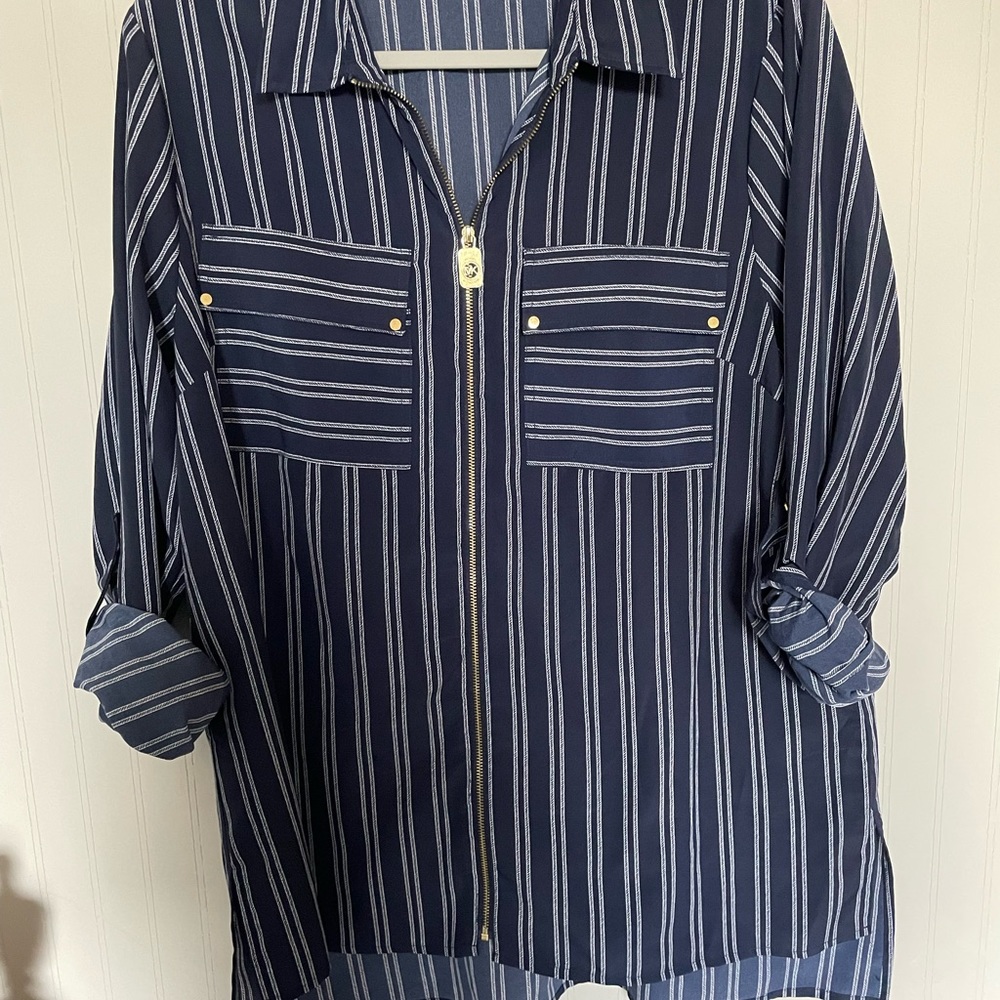 Michael Kors navy blue and white striped top